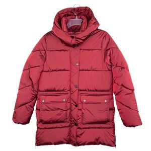 Lucky Brand Red Hooded Puffer Winter Long Coat Jacket Parka Women's Sz M
